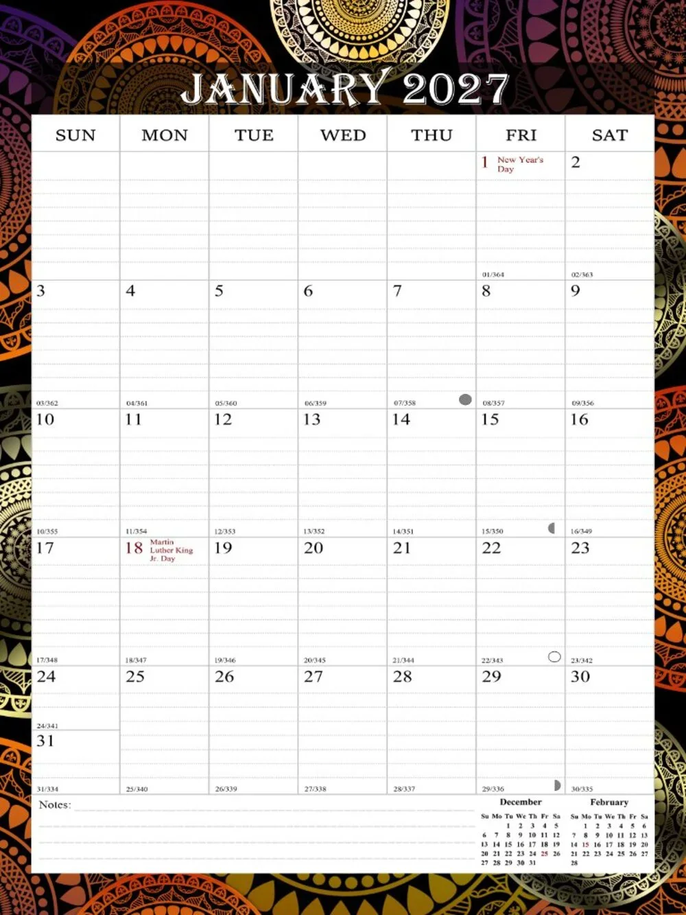 2026-2027 Wall Calendar Spiral-bound Twin-Wire Binding - 18 Months 8.5